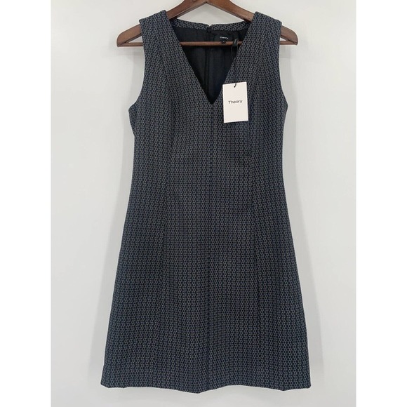 NEW THEORY EASY V SHADOW JACQUARD CAREER SHIFT DRESS SIZE 4 $385 Womens - Picture 2 of 16